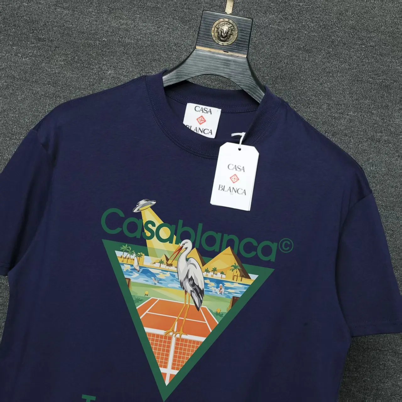 26ss CASABLANCA original printing process short-sleeved T-shirt original development using high-density double yarn pure cotton fabric upper body soft and comfortable color Black White Dark Green color Orange Pink Blue Royal Blue color cigarette powder 8 colors Sizes S M L XL
